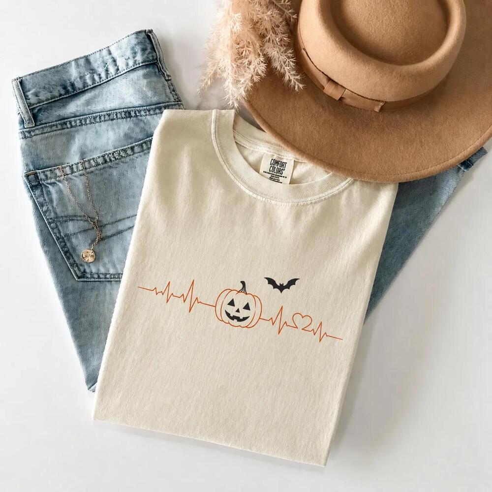 Halloween Pumpkin Heartbeat Shirt, Pumpkin Lover Shirt, Halloween Shirt